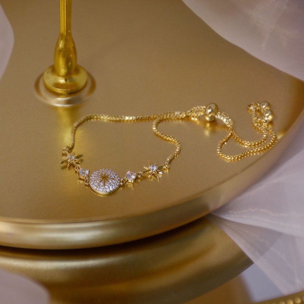 NEW 14K Gold Plated Diamond Star Bracelet a - Picture 4 of 7